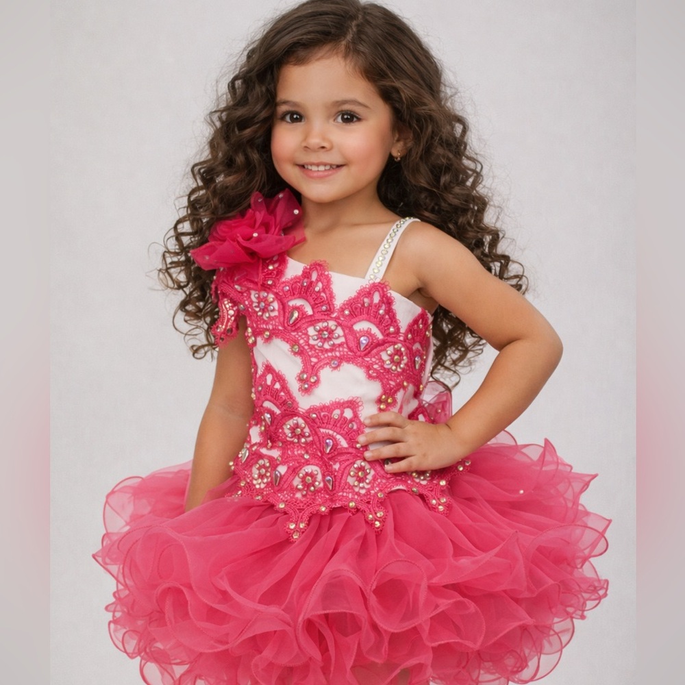 Hot Pink Crystal Lace Couture Two-Piece pageant cupcake princess birthday dress